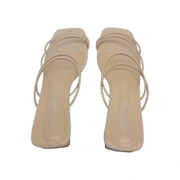 Shein Beige Open Toe Block Heeled Strappy Mule Womens Sandals 9 - Picture 4 of 7